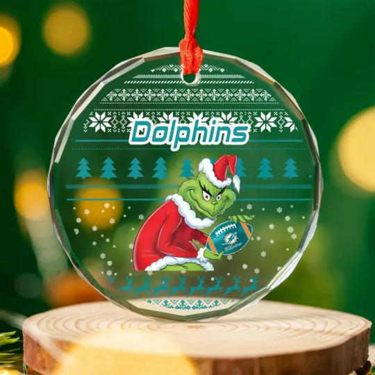 Discover Personalized Miami Football Team Dolphins Glass Christmas Ornament Gift Decor