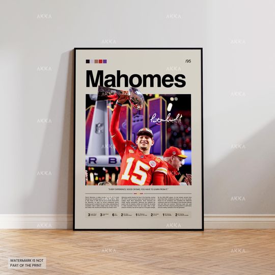 Patrick Mahomes Poster, Mahomes Chiefs Print, Kansas City Chiefs Art, Patrick Mahomes Wall Decor, football Print Fan Gift Idea, Chiefs Art