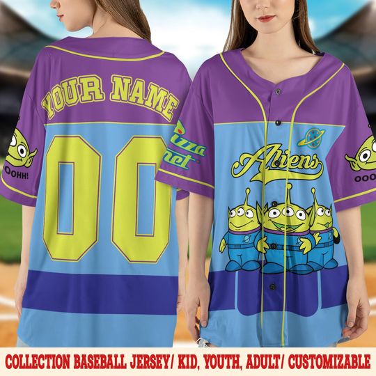 Discover Custom Disney Toy Story Aliens Halloween Costume Baseball Jersey, Custom Name Adult Disney Baseball Team, Pixar Toy Story Jersey SLYD08