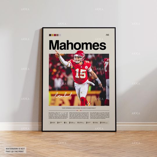 Patrick Mahomes Poster, Mahomes Chiefs Print, Kansas City Chiefs Art, Patrick Mahomes Wall Decor, football Print Fan Gift Idea, Chiefs Art
