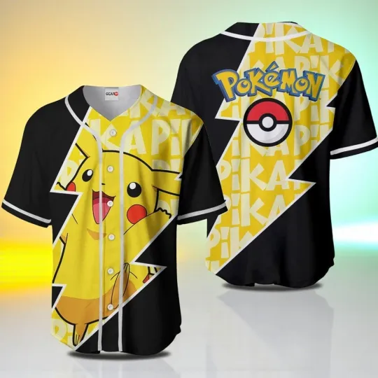 Discover Pika Baseball Jersey Shirt Pika Jersey Gift For Anime Fans Full Size S-5XL
