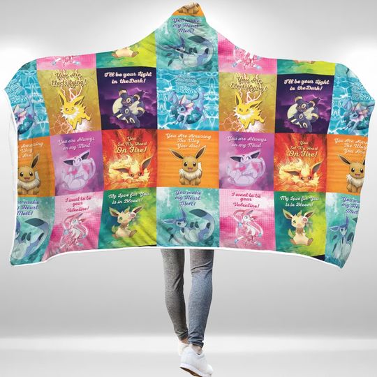 Discover Eeveelutions Love Quotes PKM Hoodie Blanket, Eeveelutions PKM Hooded Blanket, Lover PKM Hoodie Blanket, Anime Hoodie Blanket.