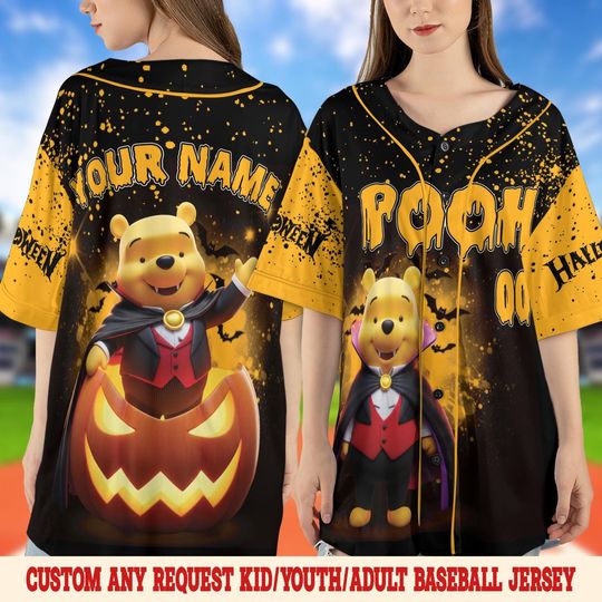 Discover Customized Halloween Winnie The Pooh Baseball Jersey, Disney PoohJersey, Disney Baseball Jersey, Baseball Gift, Halloween Shirt UN2Y15