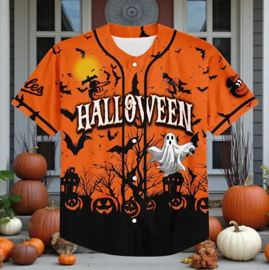 Discover Personalized Halloween Baseball Jersey Ghost Pumpkin Bat For Men & Women S-5XL