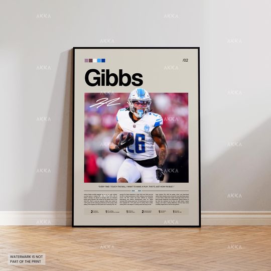 Jahmyr Gibbs Poster, Gibbs Lions Print, Detroit Lions Art, Gibbs Wall Decor, Detroit Lions Print Fan Gift Idea, football Art