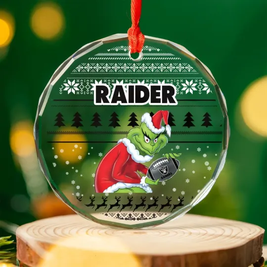Las Vegas Football Team Raiders Glass Christmas Ornament Gift