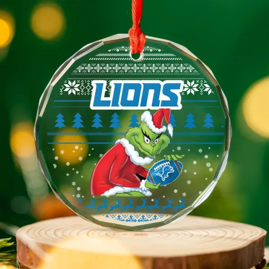 Discover Personalized Detroit Football Team Lions Glass Christmas Ornament Gift Decor