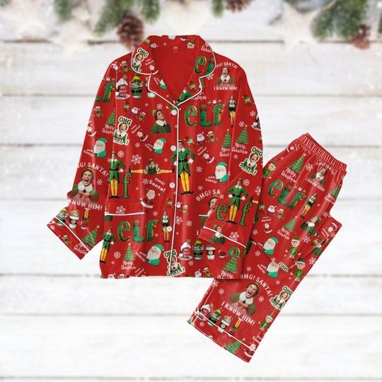Elf Christmas Pajamas Set, Santa Buddy Elf Holiday Pajamas, The Elf Will Ferrell Pajamas Pants, Xmas Classic Movie Pjs, Christmas Gifts