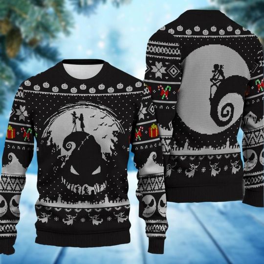 Jack Skellington Ugly Christmas Sweater, Nightmare Before Christmas Sweater, Oogie Boogie Xmas Sweater, Sweater For Men