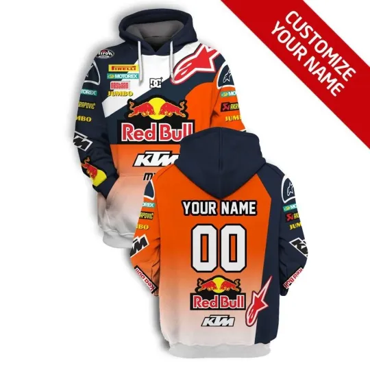 Discover Custom Name KTM Red Bull Racing 3D Lightweight Hoodie For Men