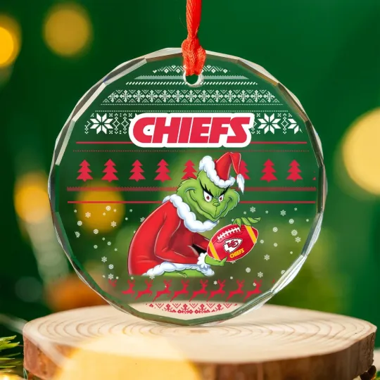 Discover Personalized Kansas City Football Team Chiefs Glass Christmas Ornament Gift