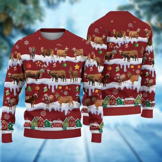 Cow Ugly Christmas Sweater, Cow Farm Funny Xmas Sweater, Farmer  Holiday Sweater, Animal Christmas Sweatshirt, Cow Lover Gift