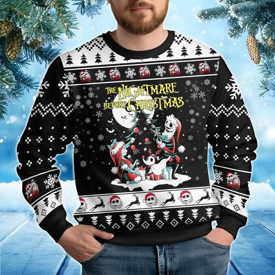 Jack And Sally Ugly Xmas Sweater, Nightmare Before Christmas Shirt, Couple Christmas Sweater, Jack Skellington Santa Shirt, Winter Gift