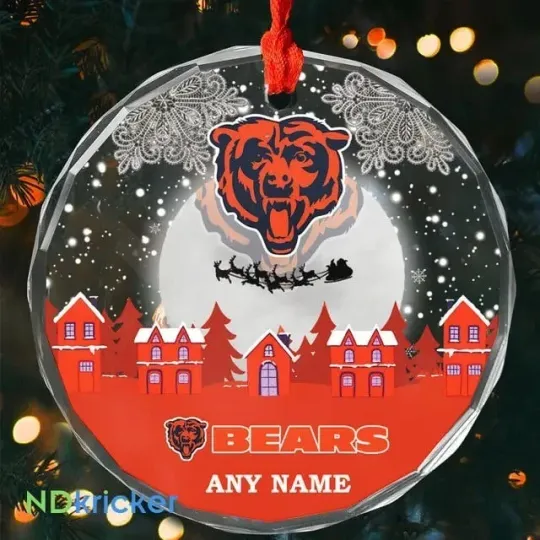 Discover Personalized Chicago Football Team Bears Glass Christmas Ornament Gift Decor