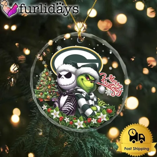 Discover Personalized Green Bay Football Team Packers Glass funny character Christmas Ornament