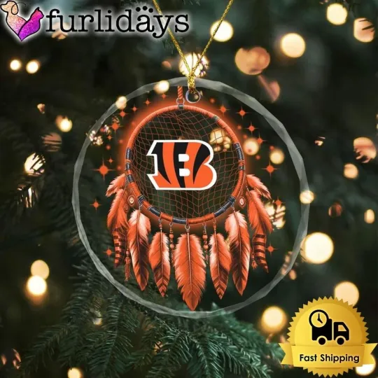 Cincinnati Football Team Bengals Glass Christmas Ornament Gift