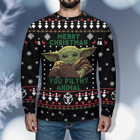 Discover Baby Yoda Christmas Ugly Sweater, Merry Christmas Filthy Animal Shirt, Kids Disney Christmas Sweater, Galaxy Star Wars Christmas Shirt