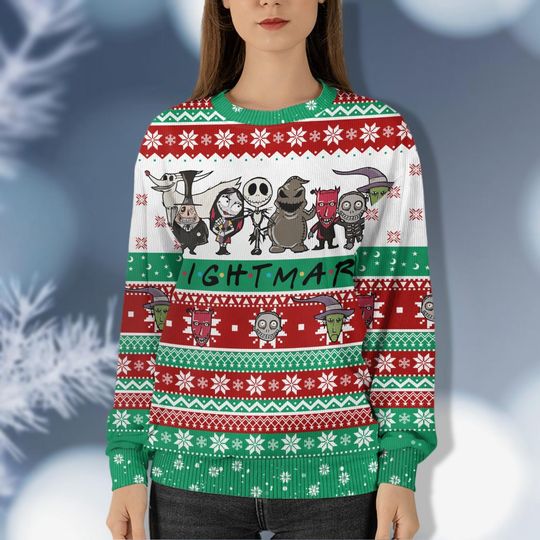 Friends Nightmare Christmas Movie Ugly Sweater, Jack Skellington Sweater, Halloween Oogie Boogie Sweater, Mickeys Very Merry Xmas Gift