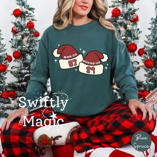 Discover I'll Be 87 You'll Be 89 Santa Hats Long Sleeve Shirt | Tay and Travis Comfort Colors Shirt | Mary's Song | Fan Gift | Chiefs Christmas