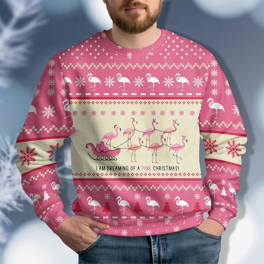 Discover Flamingo Ugly Christmas Sweater, Pink Bird Ugly Sweater, Cute Bird Christmas Sweater, Pink Xmas Sweater, Women Christmas Sweater