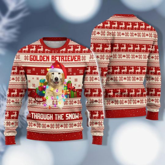 Golden Retriever Christmas Lights Sweater, Christmas Golden Retriever Shirt, Happy New Year Dog Shirt, Christmas Dog Mom Shirt