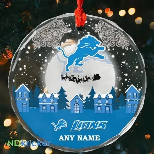 Discover Personalized Detroit Football Team Lions Glass Christmas Ornament Gift Decor