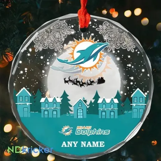 Personalized Miami Football Team Dolphins Glass Christmas Ornament Gift Decor