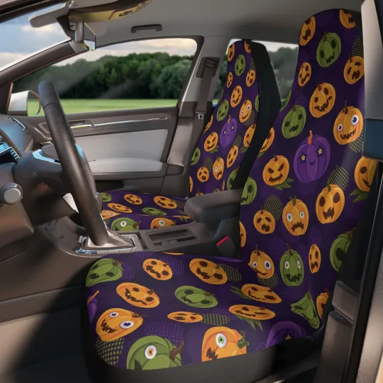Creepy Cute Jack-O-Lantern Car Seat Covers - Set of 2-Halloween Decorations