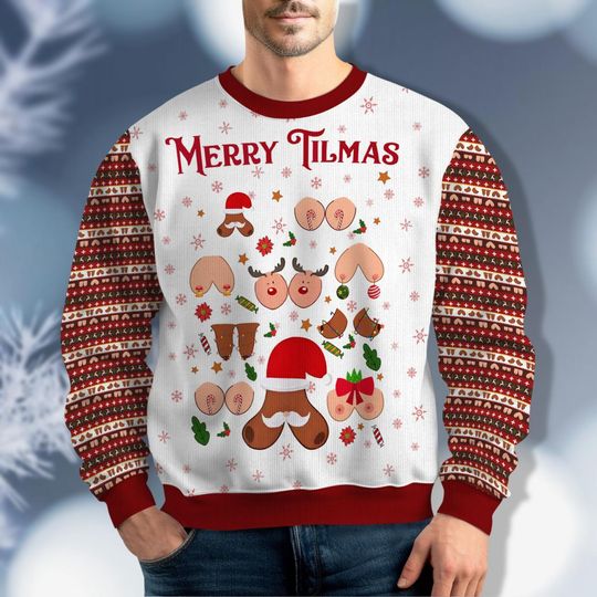 Discover Funny Merry Titmas Ugly Sweater, Chest Christmas Sweater, Sarcastic Christmas Shirt, Santa Claus Holiday Sweater, Xmas Party Gift