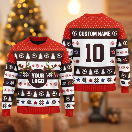 Discover Custom Your Soccer Team Logo 3D Ugly Christmas Sweater