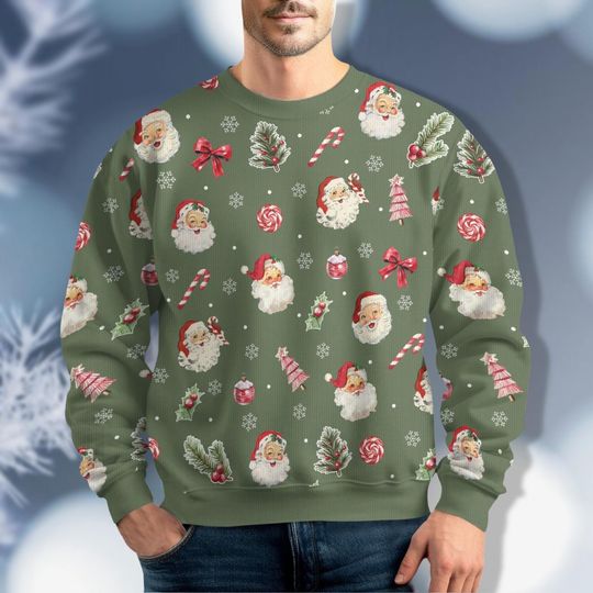 Discover Santa Merry Christmas Sweater, Santa Christmas Ugly Sweater, Christmas Shirt For Women, Santa Clause Sweater, Candy Cane Shirt