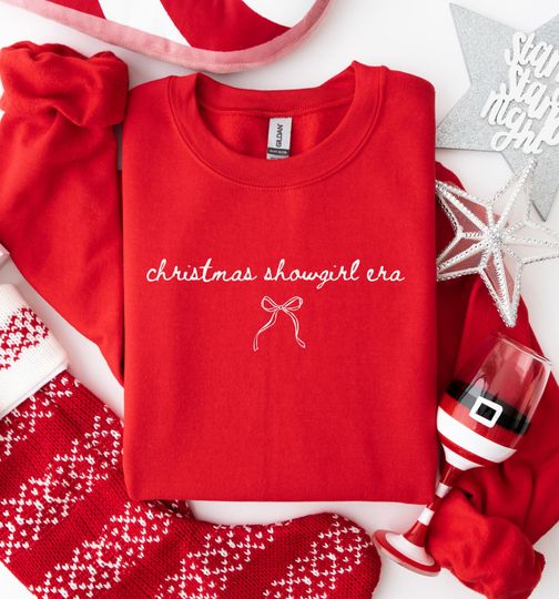 Discover Christmas Showgirl Era Sweatshirt, Christmas Coquette Sweatshirt