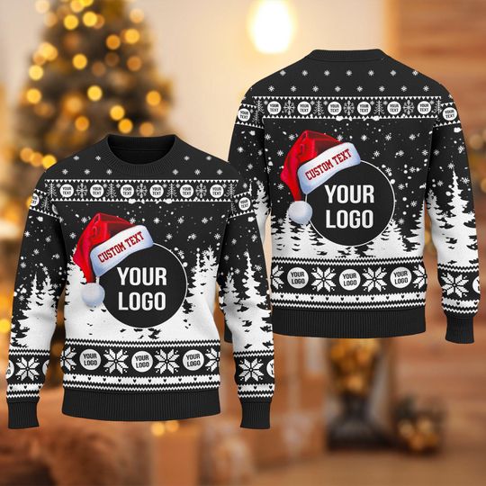 Discover Custom Logo Ugly Christmas Sweater, Custom Company Logo Image Xmas Sweatshirt