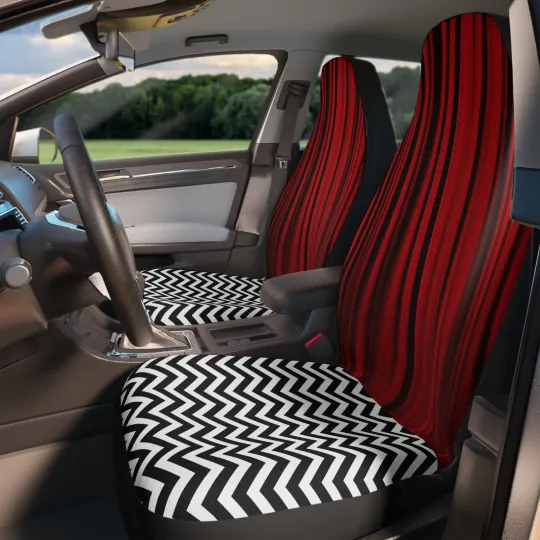 Discover Red Room Car Seat Covers - Set of 2 - Peaks Black Lodge Lynch Agent Dale Cooper