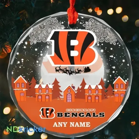 Personalized Cincinnati Football Team Bengals Glass Christmas Ornament Gift
