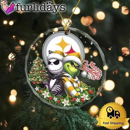 Discover Pittsburgh Football Team Steeler Glass funny character Christmas Ornament