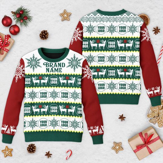 Discover Personalized Brand Name And Logo Ugly Christmas Sweater, Xmas Sweatshirt