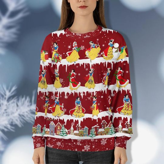 Discover Snow White Princess Ugly Christmas Sweater, Disney Princess Christmas Shirt, Disney Kids Sweater, 7 Dwarfs Shirt, Ugly Sweater Shirt