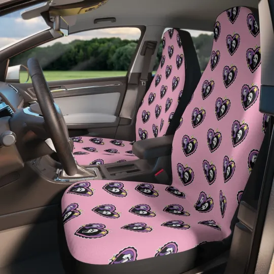Ghost Face Heart Front Seat Covers - Set of Two - Pastel Goth Car Accessories