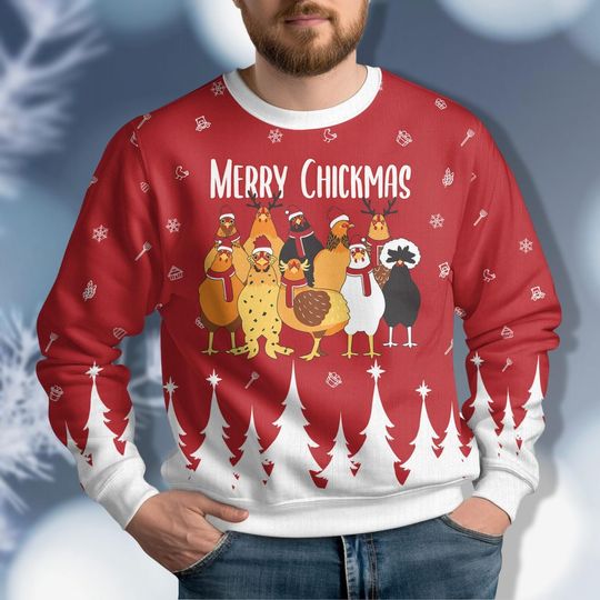 Discover Christmas Chickens Woman Sweater, Merry Chickmas Christmas Chicken Sweater, Sweater For Men, Holiday Sweater, Christmas Farm Sweater