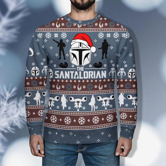 Discover Santalorian Mandalorian Christmas Ugly Sweater, Baby Yoda Shirt, Darth Vader Sweater, Family Star Wars Sweater, Ugly Christmas Sweater