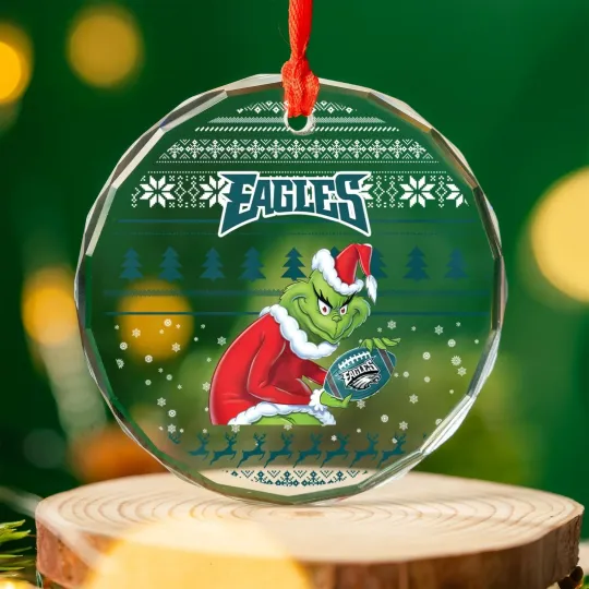 Philadelphia Football Team Eagles Glass Christmas Ornament Gift