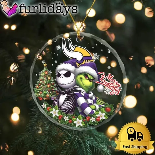 Discover Personalized Minnesota Football Team Vikings Glass funny character Christmas Ornament