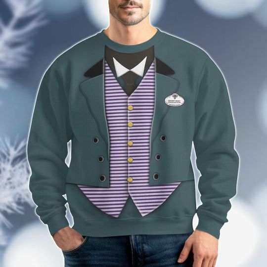 Discover Butler Haunted Mansion Costume Christmas Sweater, Disney Halloween Sweater, Family Xmas Crewneck, Hitchhiking Ghosts, Gift Christmas