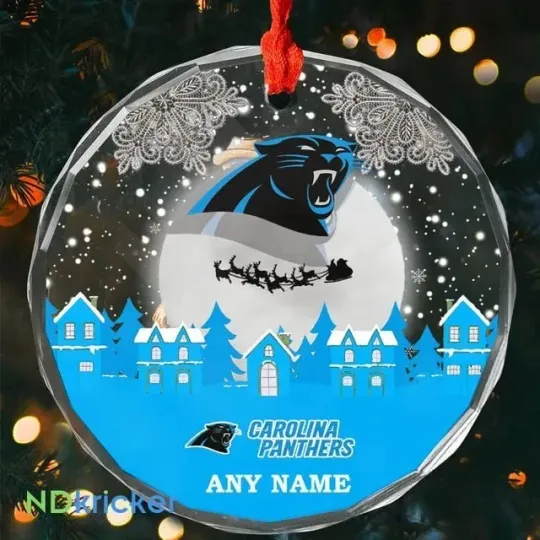 Discover Personalized Carolina Football Team Panthers Glass Christmas Ornament Gift