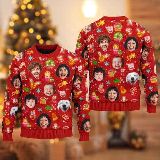Discover Custom Photo Christmas Ugly Sweater, Personalize Face Funny Pet Sweatshirt