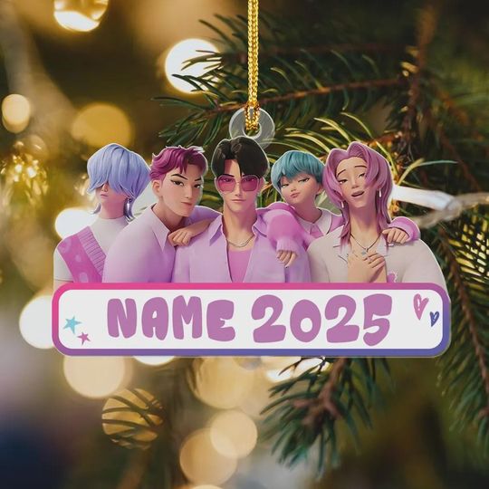 Discover Custom Name Demon Hunter Saja Boys Acrylic Ornament, Demon Hunter Kpop Christmas Ornament, Huntrix Demon Hunter Saja Boys Decor with Name