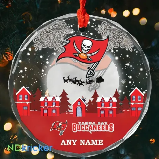 Personalized Tampa Bay Football Team Buccaneers Glass Christmas Ornament Gift