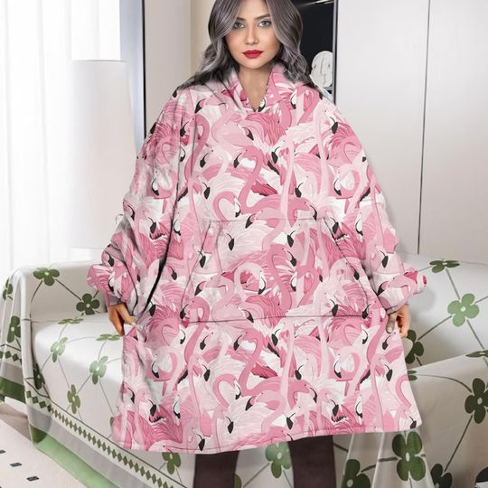 Funny Flamingo Pink Fleece Blanket Hoodie, Cute Flamingo Hoodie, Lover Flamingo Blanket Hoodie, Halloween Hoodie, Gift For Fan.