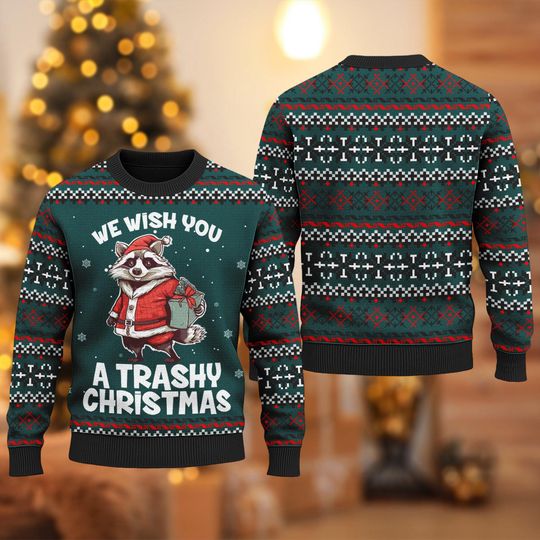 Discover We Wish You Quotes 3D All Over Printed T-shirt, Funny Raccoon Ugly Christmas Sweater
